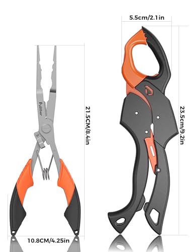 Fish Gripper 9.2",Muti-Function Line Cutter Fishing Pliers, Saltwater Fishing Tool Kit,Fishing Gear with Fishing Lanyard - color: 8"Fishing Pliers Orange