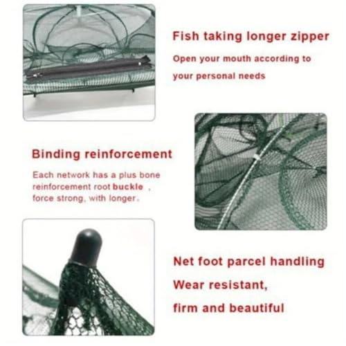 Wander Peaks Foldable Fishing Bait Trap, Collapsible Mesh Cage for Crab Shrimp Minnow Crawdad, Easy Setup Portable Angler Trap for Freshwater Pond Lake