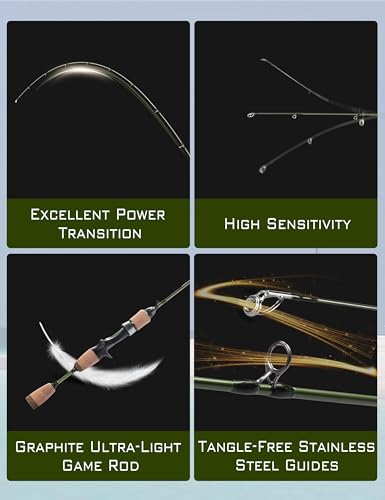 LITTMA Wild Streams Ultralight Spinning&Casting Trout Rod, 2-Piece Fishing Rod for Crappie, Panfish & Micro Fishing, Green Carbon Fiber Blank with Cork Handle, 5’6”/6’/6’6”/7’ - size: 6'6"-Cast-Ultralight (2pcs)