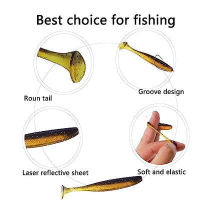 Paddle Tail Swimbaits,Soft Plastic Fishing Lures Swim Baits for Bass Fishing,30/50pcs with Box,Soft Plastic Swimbaits for Bass Trout Crappie Lures Kit for Saltwater Freshwater - color: C:3.54in/0.148oz-30pcs