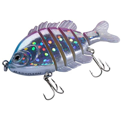 BASSDASH SwimPanfish Multi Jointed Panfish Bluegill Swimbaits Hard Topwater Bass Lures Fishing Lure Crank Saltwater 3.5in/0.85oz - color: Pink/Silver