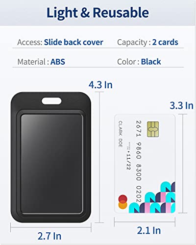 Uniclife 1 Pack Sliding ID Badge Holder Hard Black Vertical Plastic Card Case Protector Pouch with Clear Window for Office School ID Credit Cards Proximity Key Cards Driver’s Licenses and Passes | Hard black sliding vertical case with clear window protect