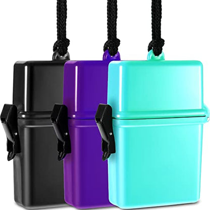 Outus 3 Pcs Waterproof ID Badge Holder Case with Waterproof Buckle 4.72 x 2.95 x 1.57 Inches Floating Sport Case Locker with Adjustable Hanging Rope Plastic Dry Box(Black, Purple, Baby Blue, Classic) - color: Black, Purple, Baby Blue, size: 4.72 x 2.95 x