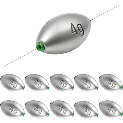 Egg Sinkers Fishing Weights, Oval Slip Sinkers Bullet Lead Fishing Weights for Freshwater Saltwater Tackle Set 1/8oz to 1oz - color: 1/8oz-4g-10pcs