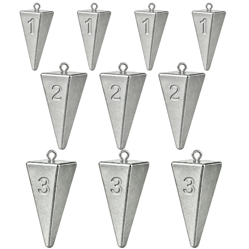 Pyramid Sinkers Fishing Weights, Saltwater Fishing Sinkers for Surf Fishing Gear Tackle - 1oz, 2oz, 3oz - style: 1 2 3 Ounce-10pcs