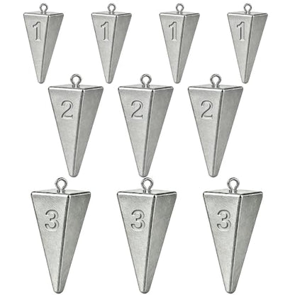 Pyramid Sinkers Fishing Weights, Saltwater Fishing Sinkers for Surf Fishing Gear Tackle - 1oz, 2oz, 3oz - style: 1 2 3 Ounce-10pcs
