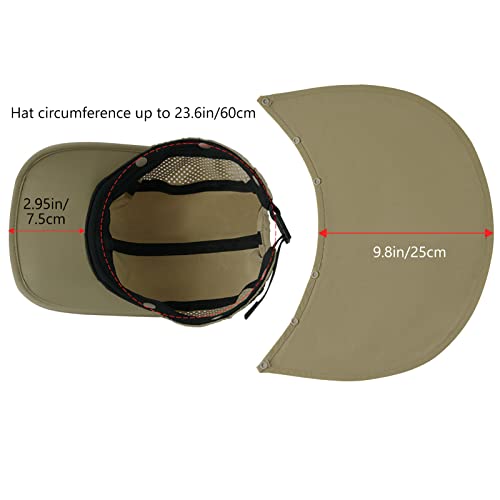 BASSDASH UPF 50+ Foldable Fishing Hat Baseball Cap with Removable Neck Flap Portable for Men Women Golf Hiking - color: Khaki With Foldable Brim
