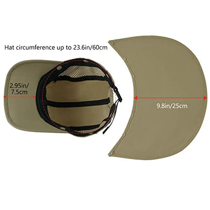 BASSDASH UPF 50+ Foldable Fishing Hat Baseball Cap with Removable Neck Flap Portable for Men Women Golf Hiking - color: Khaki With Foldable Brim