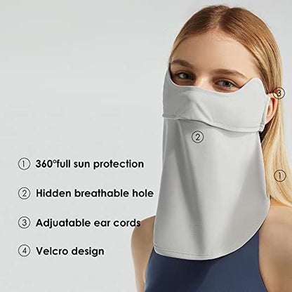 Sun UV Face Mask UPF50+ Neck Gaiter Scarf Breathable Cooling Face Cover for Outdoor Activities - color: Light Grey