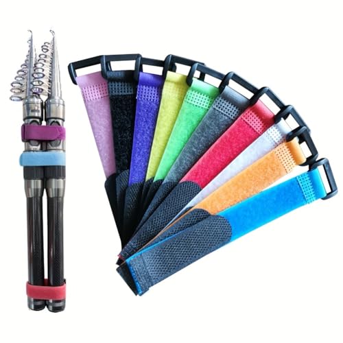 10 Pcs Anti-Slip Fishing Rod Straps, Reversible Hook and Loop Tie Bands, Non-Slip Bundling Belts for Fishing Rod Storage and Organization