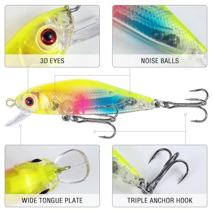 Fishing Lures Large Hard Bait Minnow VIB Lure with Treble Hook Life-Like Swimbait Fishing Bait Popper Crankbait Vibe Sinking Lure for Bass Trout Walleye Redfish - color: 10pcs 6.2cm/5.6g