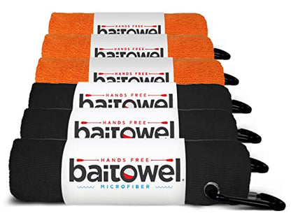 Bait Towel 6 Pack Fishing Towels with Clip for Fishing, Plush Microfiber nap Fabric, 16x16, The Original Bait Towel Multi-Pack - color: Black-orange