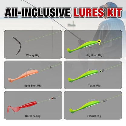GOTOUR 128/209/240/265pcs Fishing Lures Kit with Tackle Box, All-in-1 Fishing Accessories Gear Set with Soft Lure, Minnow, Crankbait, Hooks, Sinkers, and Terminal Tackle Kit, Fishing Gifts for Men - color: B-240 pcs Pro Lures kit