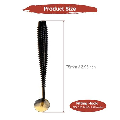 Soft Fishing Lures - Paddle Tail Swim Bait for Bass, Trout in Saltwater & Freshwater - Rigged with Hooks - Durable ABS Plastic - color: Dark Gold, size: 2.95"
