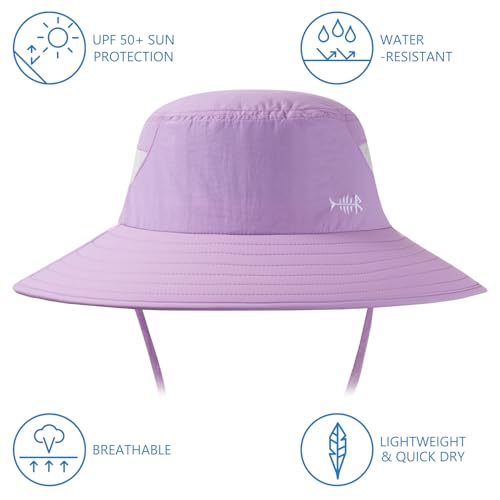 BASSDASH UPF 50+ Breathable Sun Hat with Removable Face Cover and Neck Flap Wide Brim Bucket Hat for Fishing Hiking Men Women - color: Light Purple