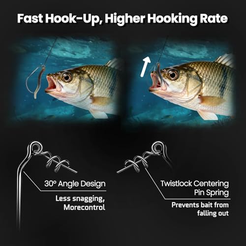 FishTrip Swimbait Hook, 25/50Pcs Twist-Lock Worm Keeper Hooks | High Carbon Steel Needle Point Centering Pin Spring Weedless Hook for Soft Plastic Lures Swimbaits Bass Fishing 1/0-5/0 - size: 4/0_25pcs
