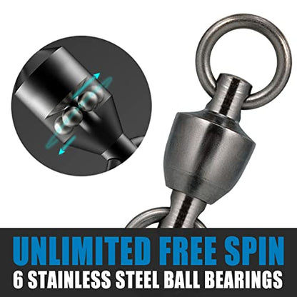 Dr.Fish 20 Pack Ball Bearing Fishing Swivels, Swivels Fishing Tackle Saltwater, Freshwater Stainless Heavy Duty Lure Leader Line Connector #9 - size: #9-440LB(1.5")