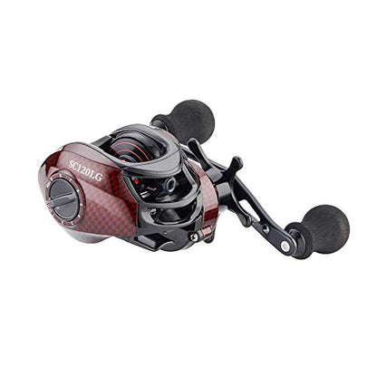 FISHDROPS Baitcaster Reels, 9+1BB, CNC Aluminum Spool, Magnetic Brake System Bait Caster Reel High Speed Gear Ratio 7.0:1 Ultra Smooth Low Profile Baitcasting Fishing Reel - color: Left - Carbon Red