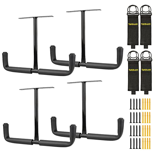4 Set Overhead Garage Storage Rack, Heavy Duty Overhead Storage Double Hook, Ceiling Mount Hanger Safe Racks Hooks, Hanging for Lumber Ladder Storage & Other Bulky Items (Pack of 4 - Black) - size: Width 16.5in/42cm 4 pack