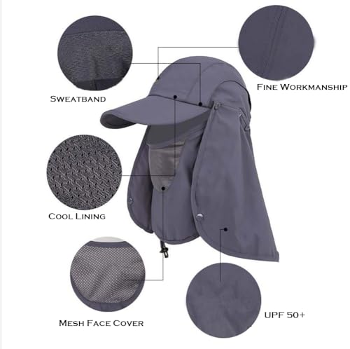 haozaikeji UPF50+ Outdoor Fishing Hat UV Protection Sun Hat Wide Brim Baseball Cap with Face Neck Flap for Women Men - color: Khaki