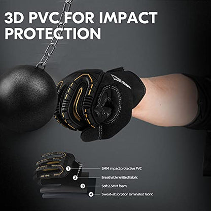 Vgo... 1-Pair Heavy Duty Synthetic Leather Work Gloves, Impact Protection Mechanic Gloves, Rigger Gloves, Vibration Reduction, Touchscreen Capable (Size M, Black, SL8849) - color: Black-regular, size: Medium (1 Pair)