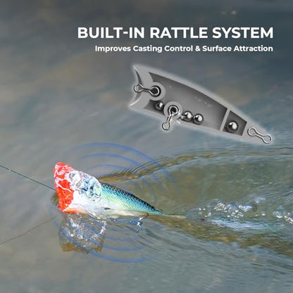 KastKing Superpower Braided Fishing Line and Lure Kit, 4X Braid Line with Hard & Soft Baits, Topwater, Jigs, Rigs&Jerkbaits, Complete Freshwater Fishing Gear Set for Bass,Trout & Walleye,Gift for Men - size: Line: 30 LB-200 Yds + Lure: Popper 1pc