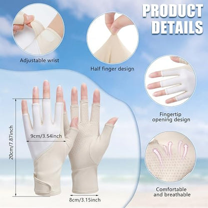 Loopeer 2 Pair Women Sunblock Fingerless Gloves UV Sun Protection UPF 50+ Non Slip Touchscreen Gloves for Summer Driving Manicures - color: Gray, White