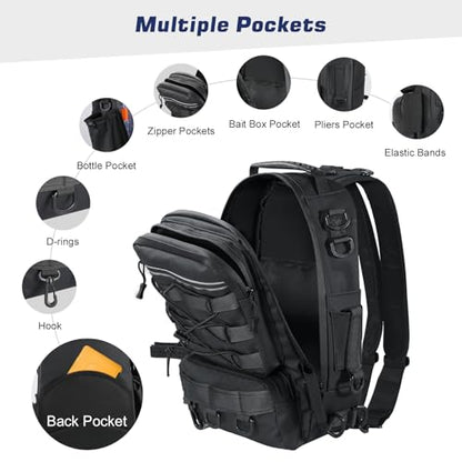 MoKo Fishing Backpack Sling Bag with Rod & Gear Holder, Nylon Waterproof Fishing Tackle Storage Bag for Fishing