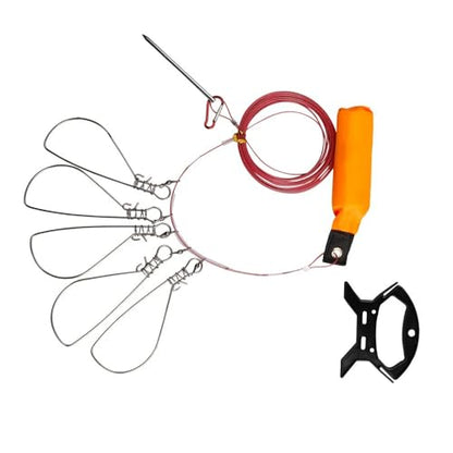 2-Piece 5-Metal-Snap Fishing Stringer with Float 350cm(137.80in) - Stainless Steel Wire Rope Heavy-Duty Fish Lock for Sea/Ice/Kayak Fishing