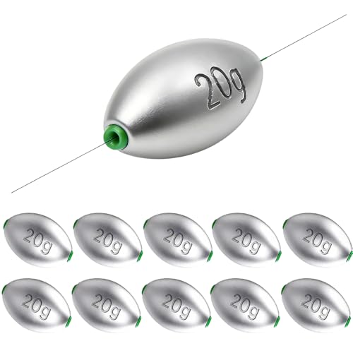 Egg Sinkers Fishing Weights, Oval Slip Sinkers Bullet Lead Fishing Weights for Freshwater Saltwater Tackle Set 1/8oz to 1oz - color: 3/4oz-20g-10pcs
