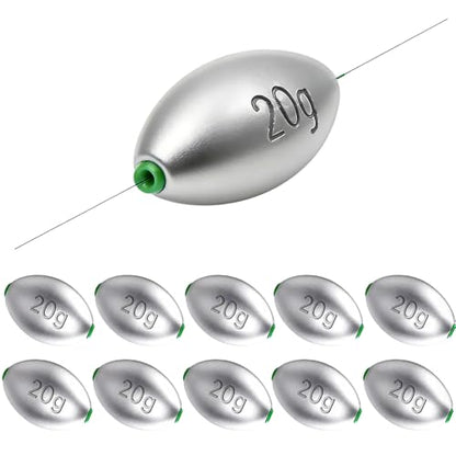 Egg Sinkers Fishing Weights, Oval Slip Sinkers Bullet Lead Fishing Weights for Freshwater Saltwater Tackle Set 1/8oz to 1oz - color: 3/4oz-20g-10pcs