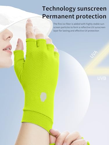 Men's Women's SPF Fingerless Gloves Mittens Sun Protection Unisex Driving Gloves UPF 50+ With Silicone Gel - color: Neon Green, size: X-Small