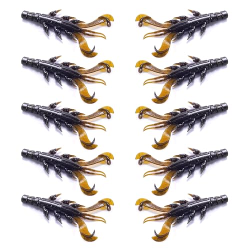 10Pcs Fishing Lures Set, Soft PVC Fishing Craw Baits Crawfishes Lures Lobster Shrimp Swimbaits for Freshwater Saltwater - size: Dark brown