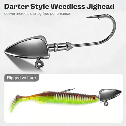 YOTO Weedless Bullet Jig Heads Weighted EWG Offset Hooks for Texas Rig Bass Fishing, Anti-Snag Swimbait Darter Head for Soft Plastics - style: Mixed