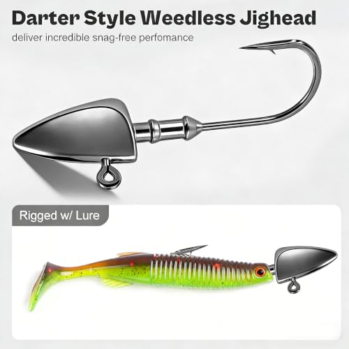 YOTO Weedless Bullet Jig Heads Weighted EWG Offset Hooks for Texas Rig Bass Fishing, Anti-Snag Swimbait Darter Head for Soft Plastics - style: 1/8 Oz 20pcs