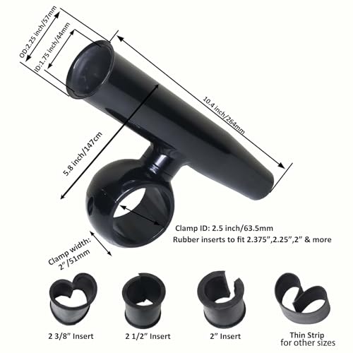 T-Top Rod Holder Aluminum Single clamp on fit 2.5",2.375",2.25",2" inch Horizontal or Vertical Fishing Boat Tower/Leaning Post/Rail Raider - color: Black