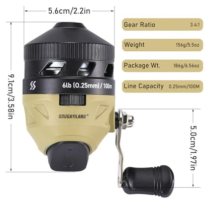 Sougayilang Spincast Fishing Reel,High Speed 3.9:1 Gear Ratio,Trouble-Free Push-Button Bait Casting Design and Reversible Handle for Left/Right Retrieve,Pre-Spooled with Monofilament Line - color: Yellow Spincast Reel