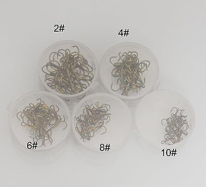 20pc/Box Fishing Treble Hooks Set High Carbon Steel Fishing Hooks Classic Round Bend Hook 2# 4# 6# 8# 10# - color: Tea, size: 10#-20pcs