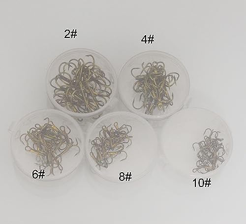 20pc/Box Fishing Treble Hooks Set High Carbon Steel Fishing Hooks Classic Round Bend Hook 2# 4# 6# 8# 10# - color: Tea, size: 6#-20pcs