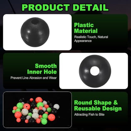 Fishing Beads, Plastic Round Hard Bait Egg Lure Rig Freshwater Saltwater for Fishing Rigs for Catfish Rig Outdoor Tackle Tool - size: 8mm