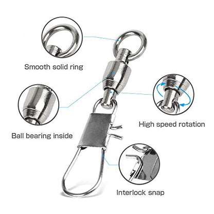 AMYSPORTS Fishing Swivels with Interlock Snap Ball Bearing Swivels Fishing Snap Swivels Saltwater Freshwater Fishing Tackle Leader Lure Jigs Line Fishing Connector - size: size4 (51lb) 25 pcs