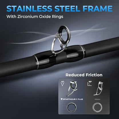 KastKing Spartacus II Plus Twin-Tip Spinning & Casting Rods, IM6 Graphite Blanks, Stainless Steel Frame with Zirconium Oxide Rings, 2-Piece Rods with Extra Tip Section, PTS, No-Slip Grip, Hook Keeper - size: 6'6"- M- Fast (2 Pcs+ Extra Tip), style: Cast