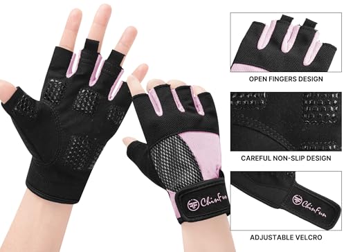 ChinFun Kayaking Gloves 3/4 Finger - Provide Cushioning and Protection, with Resistant Palm and Grip, Easy to Take on and Off, Perfect for Diving, Sailing, Kayaking - Men, Women, Youth - color: Pink, size: Large