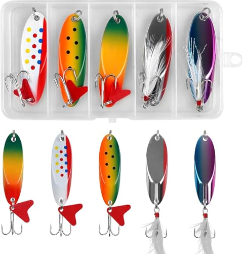 Fishing Spoons Lures Set,5pcs Hard Metal Casting Jigging Spoon Baits with Sharp Treble Hooks Jig Spoons Lure for Saltwater Freshwater Bass Trout Salmon Crappie Walleye Pike - size: 1.75oz(50g)_5pcs