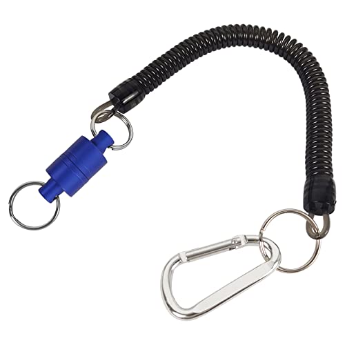 Aventik Magnetic Net Release Ultra-Strong Keychain Fly Fishing Net Retractor with Coiled Lanyard Carabiner Clip - color: Blue