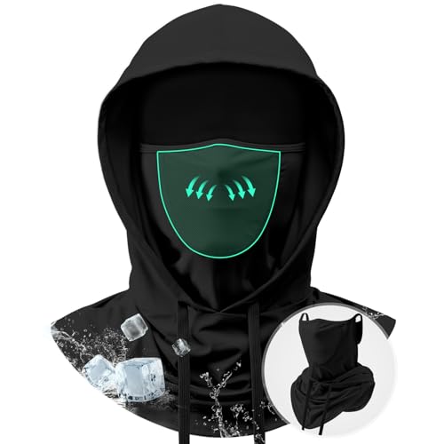 3 in 1 Summer Cooling Balaclava Hood Face Mask with Ear Loops Men Women Sun UV Protection Breathable Full Head Cover - color: Black
