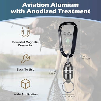Magnetic Net Release for Fly Fishing, Aluminum Magnetic Quick Release Keychain, Fly Fishing Net Magnet Holder Retractor with Carabiner - color: gun metal