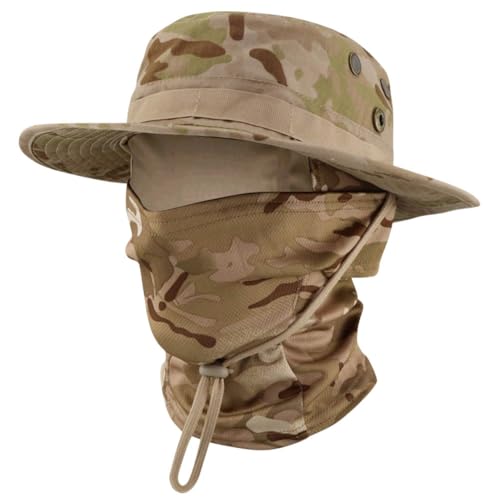 Camo Boonie Sun Hat with Balaclava Face Mask UV Protection Fishing Hat Bucket Hat for Hunting Hiking Military Tactical Safari - color: Camo Desert