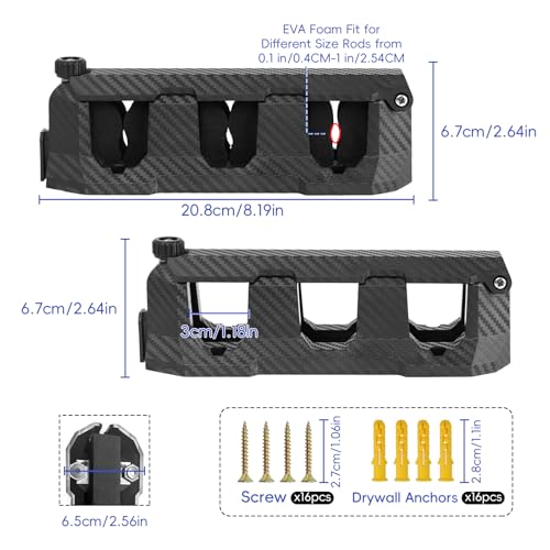 Ruppence 4-Pack Fishing Rod Holder for Garage, Wall Mounted Fishing Pole Holders with EVA Foam, Vertical Fishing Rod Rack Storage for Boats, Garage, Wall, Ceiling