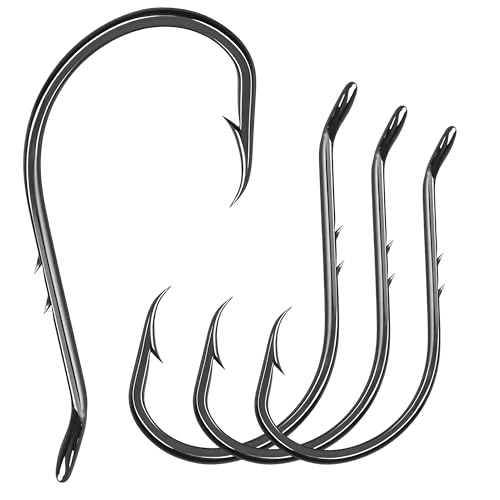 9KM DWLIFE Octopus Fishing Hooks, Double Barbed High Carbon Steel Hooks | Corrosion-Resistant Baitholder Circle Hooks with Sharp Points for Bass, Catfish, Walleye, Trout and Saltwater Fishing - size: 5/0#-50pcs